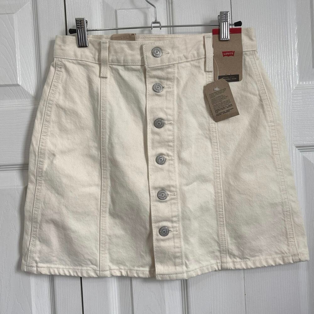 Levi’s Rigid Cotton Button Front Neutral Denim Skirt Size 26 NWT